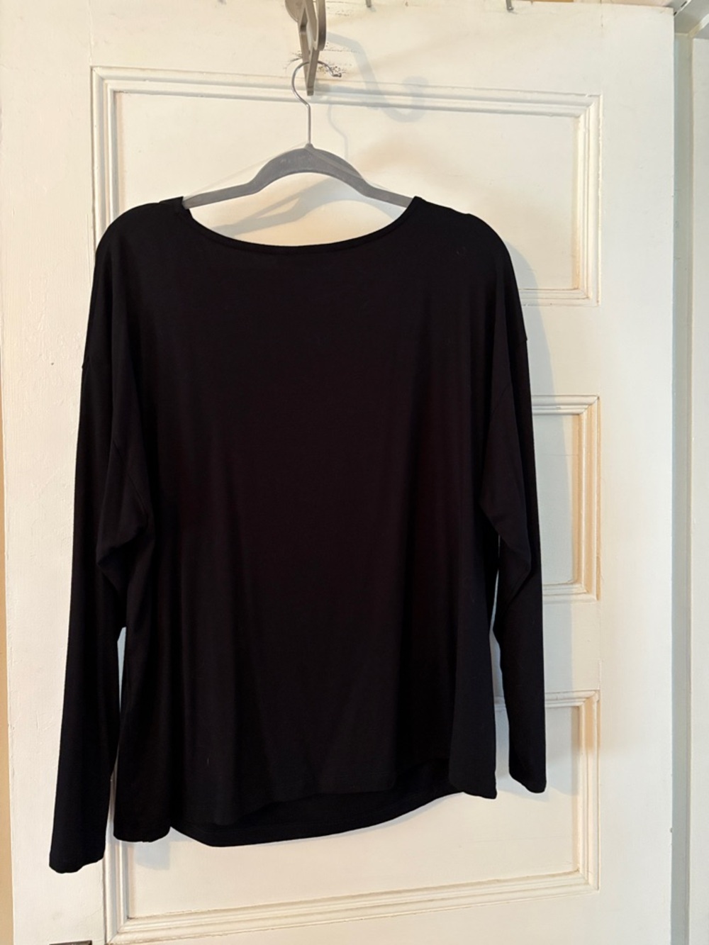 Chico's Black Cowl Neck Dolman Top with Beaded Peacock Feather Embellishment - Picture 6 of 7